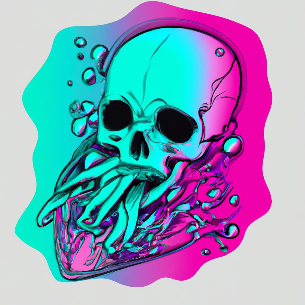 Holographic Squid Attacking Skull in Futuristic Style
