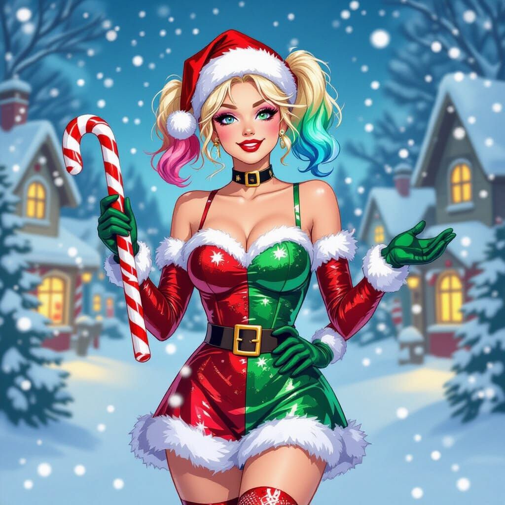 Harley Quinn Visits Santa's Village in Whimsical Style