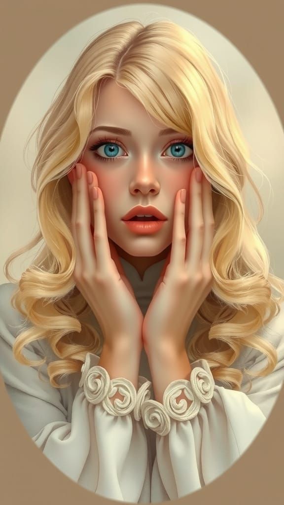 Astonished Blonde Woman in Art Nouveau Style