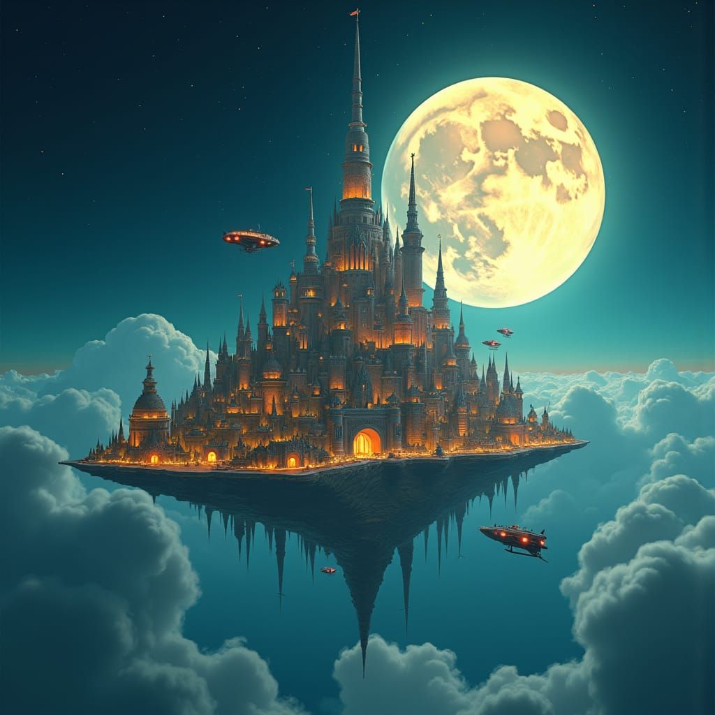 Intergalactic Cityscape at Dusk in Cyberpunk Style