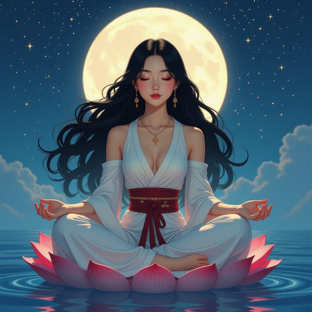 Celestial Lotus: A Dark Fantasy Art Nouveau Portrait