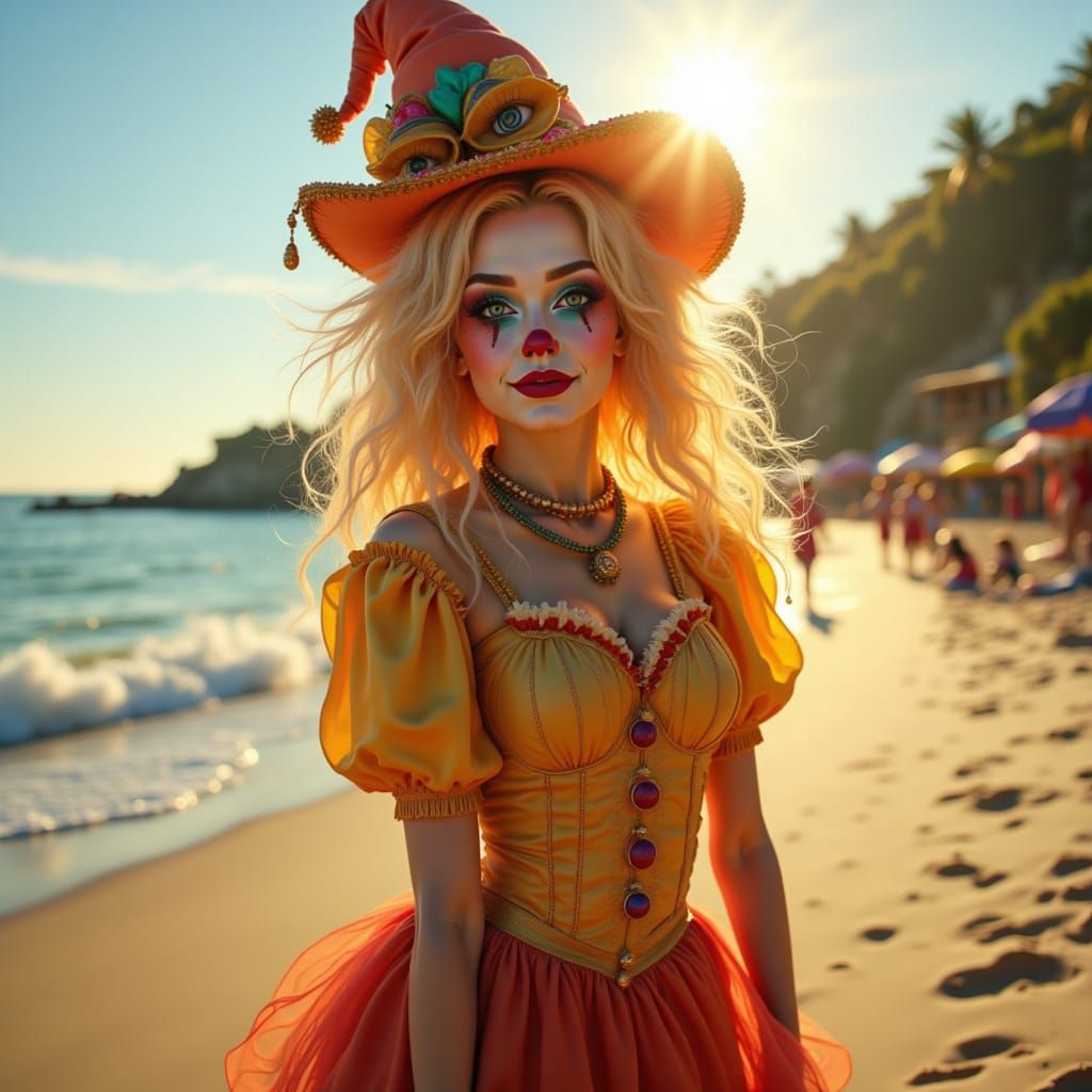 Blonde Beach Clown in Golden Hour Light