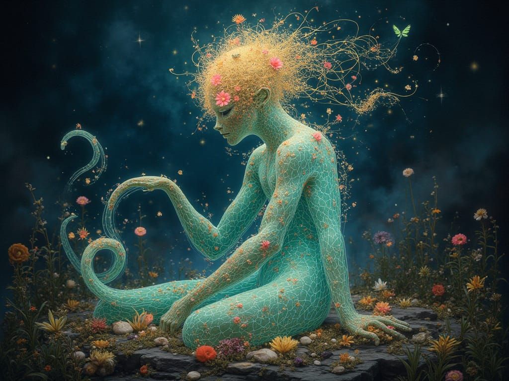 Mystical Alien of Light with Bioluminescent Flowers