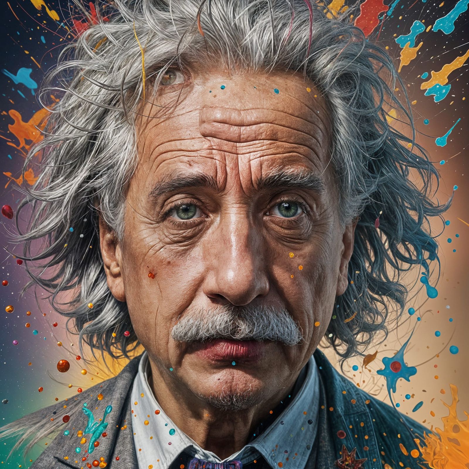 Hyperrealistic Einstein Portrait with Colorful Accents