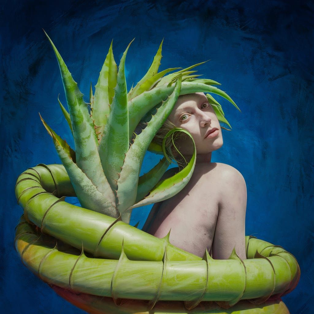 Surreal Abstract Art: Woman and Entwined Plant