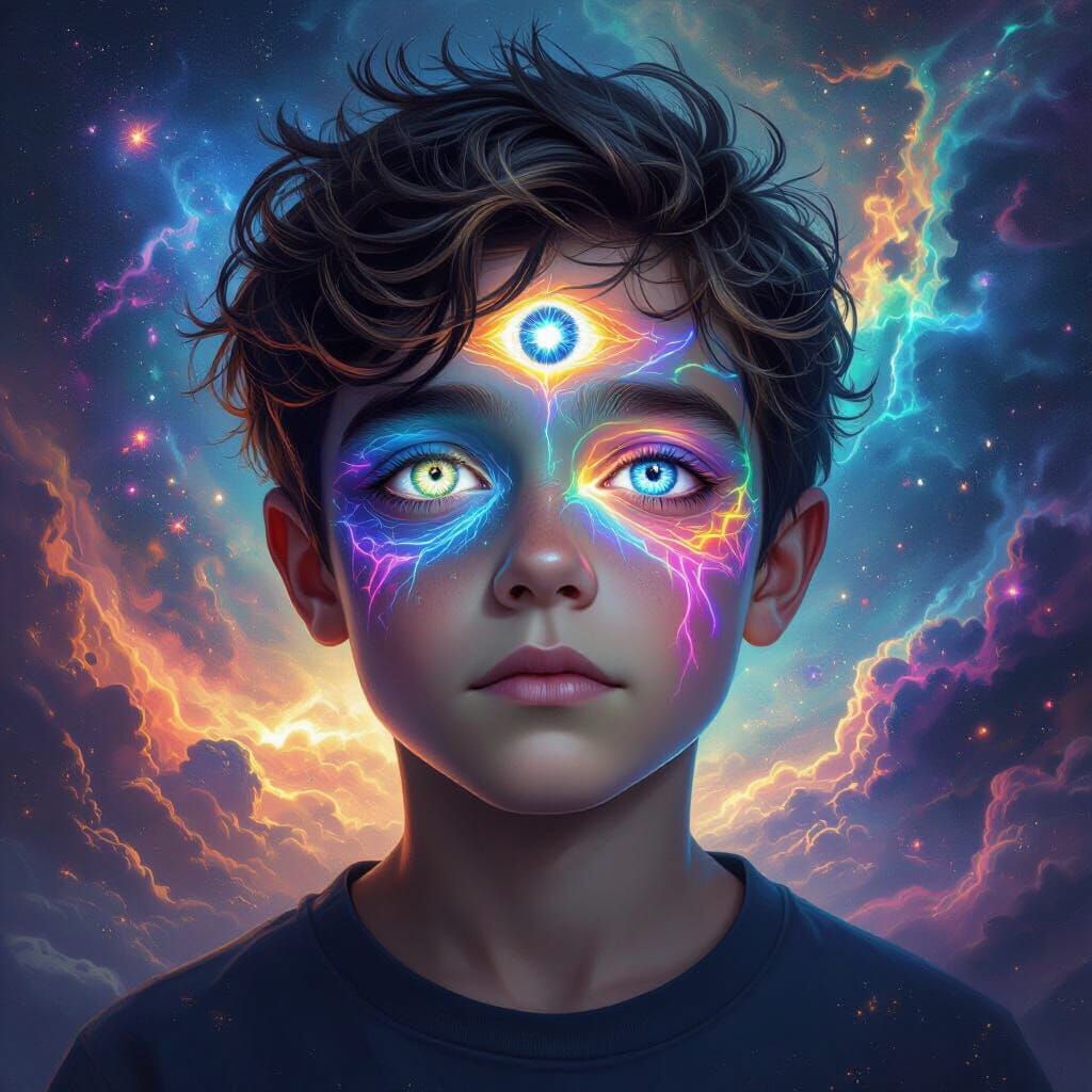 Cosmic Boy With Psionic Third Eye and Universe Eyes