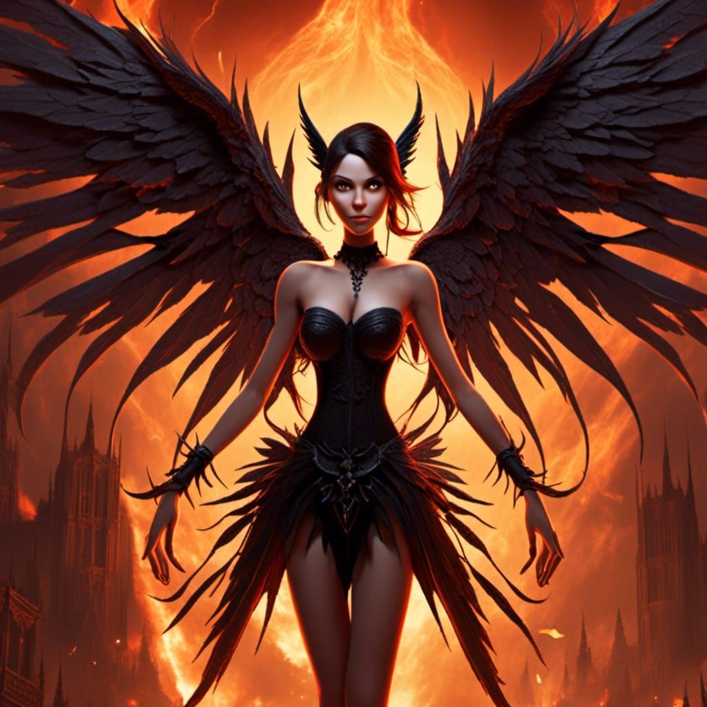Winged Woman with Hellish Wings Fantasy Art