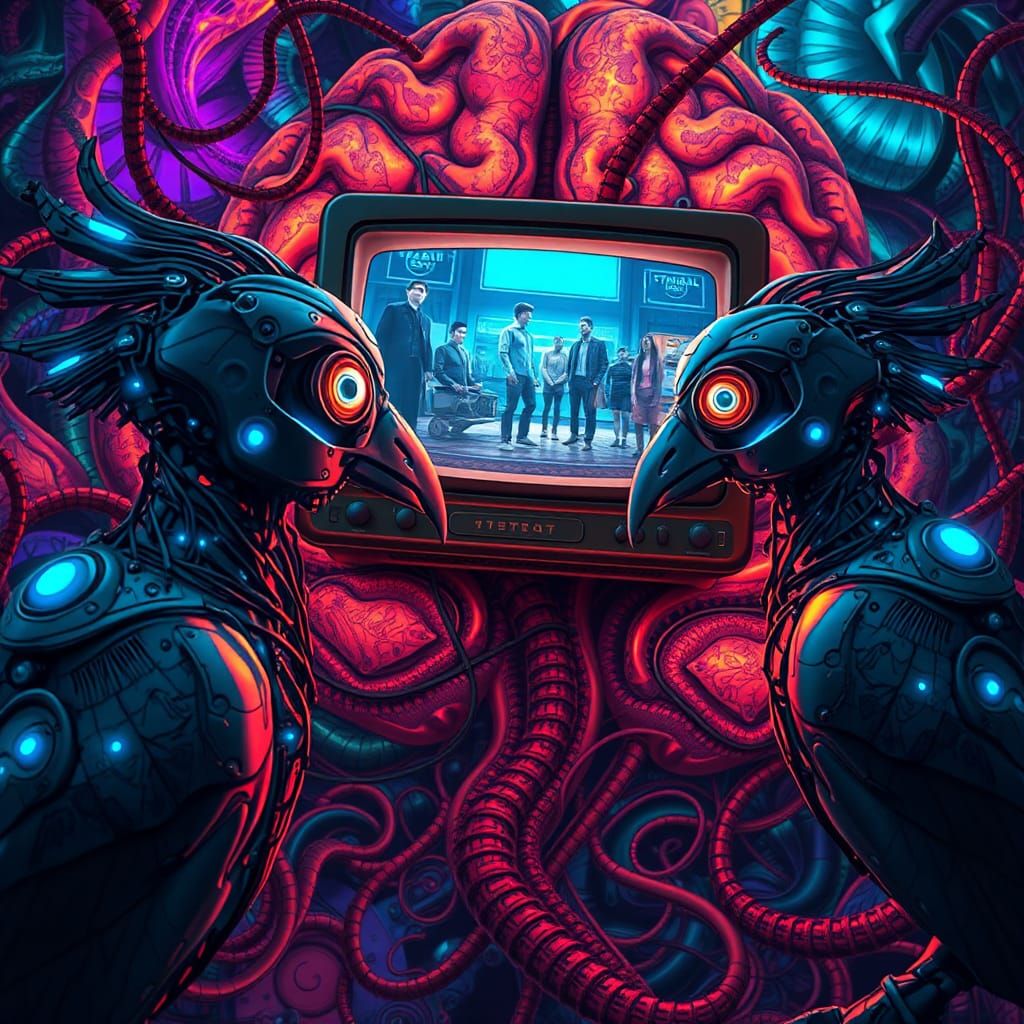 Robotic Birds Watching Humans: A Psychedelic Digital Art