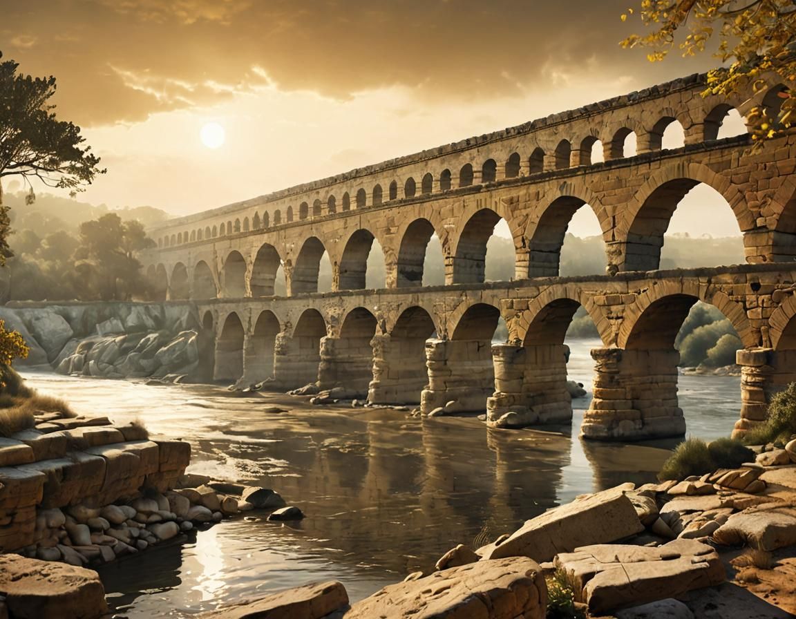 Pont du Gard Aqueduct in Romantic Style