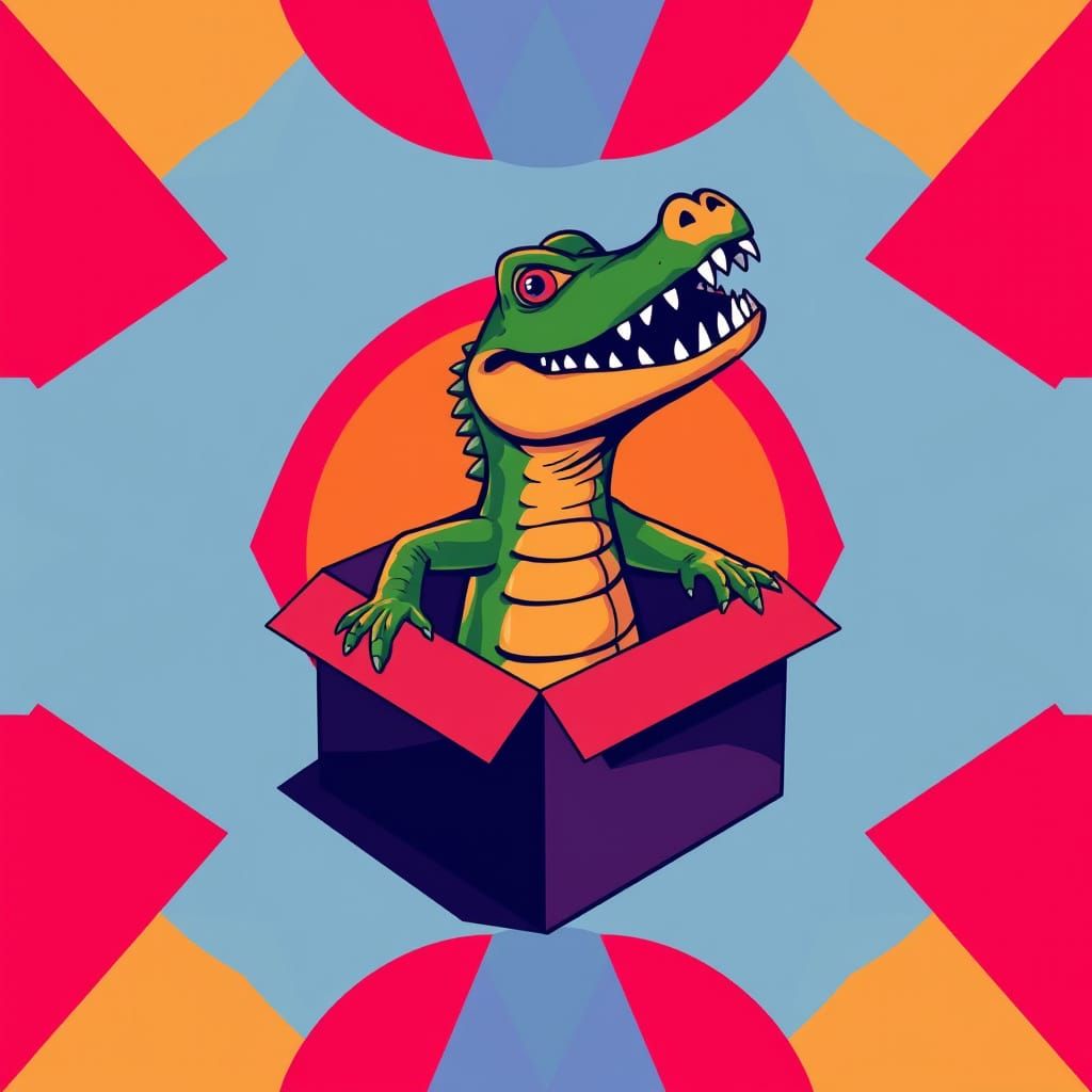 Playful Crocodile in Bauhaus-Inspired Pop Art