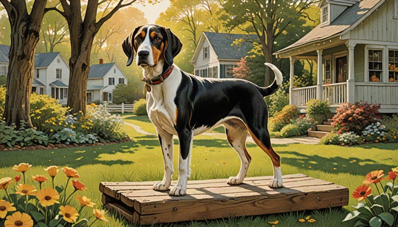 Joyful Treeing Walker Coonhound in a Lush Green Yard, Classi...