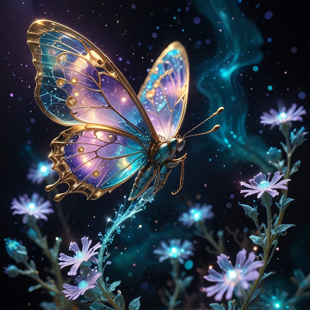 Clockwork Butterfly with Constellation Wings in Art Nouveau ...