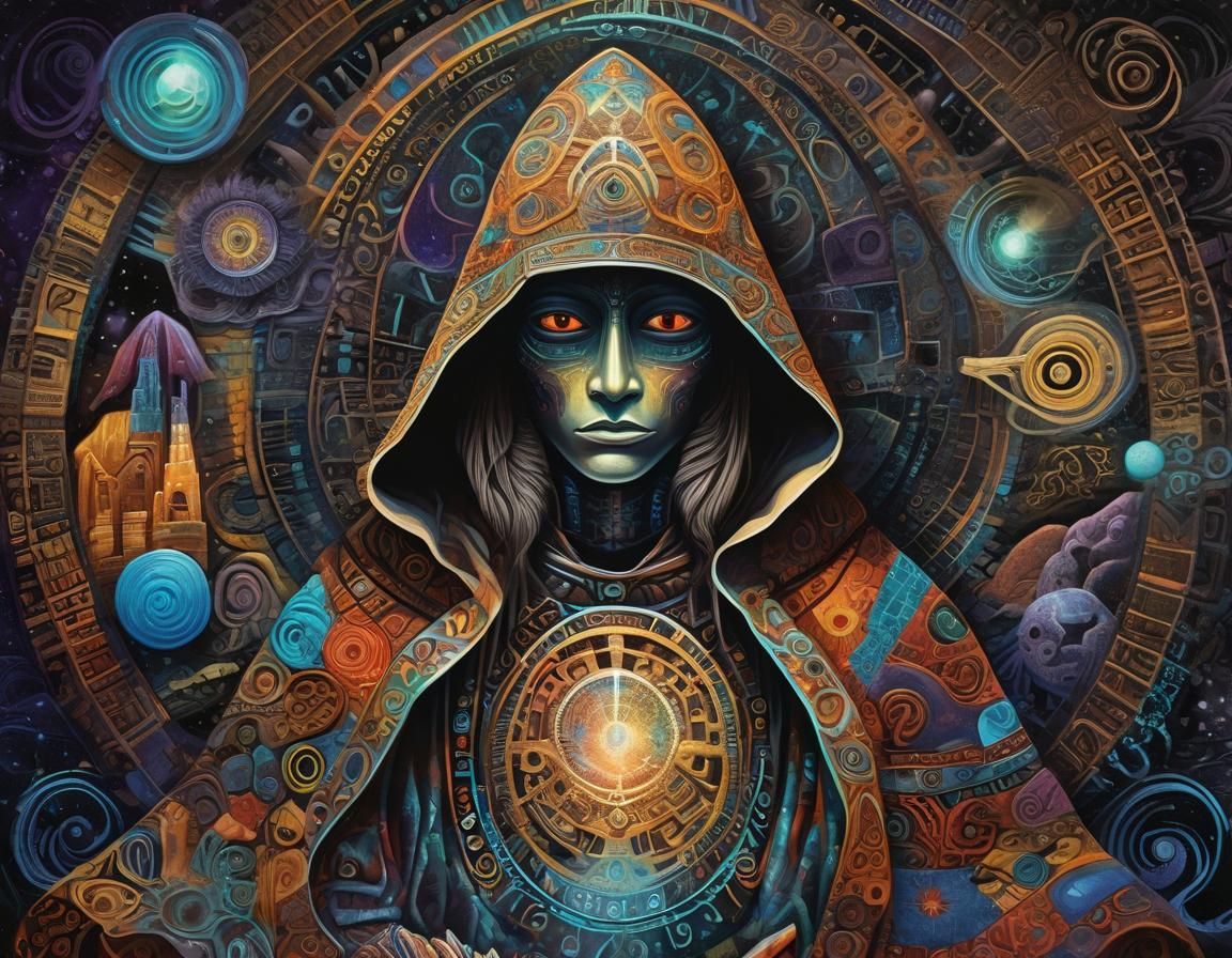 Mystical Hooded Figure in Peruvian Visionary Art