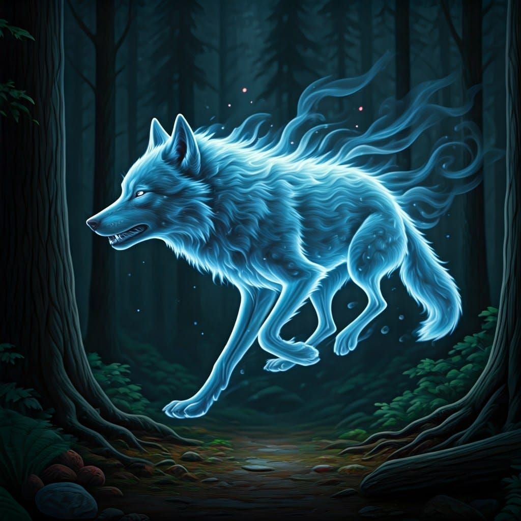 Ethereal Smoke Wolf Running in Dreamscape
