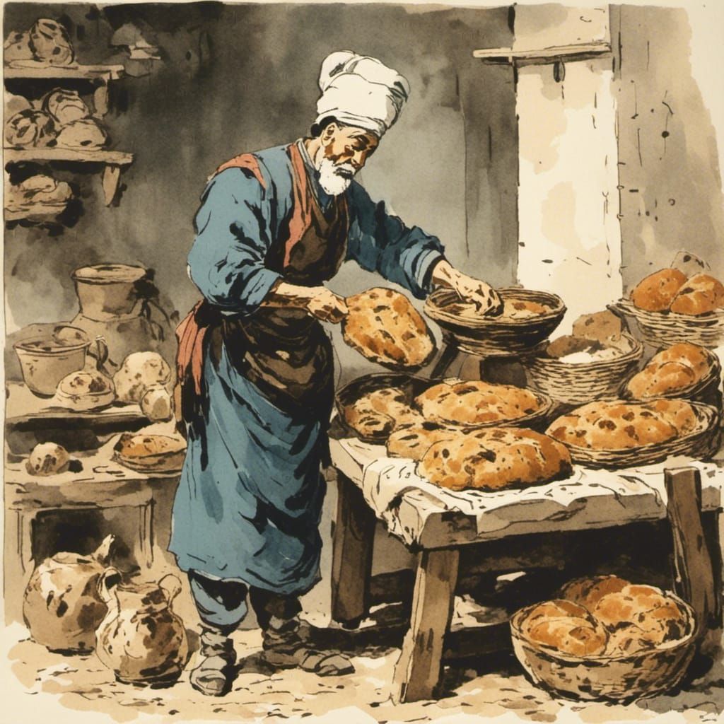 Turkish Baker Making Bread in Anime Style