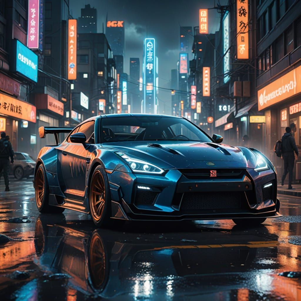 Goku Edition GTR Speeds Through Neon City