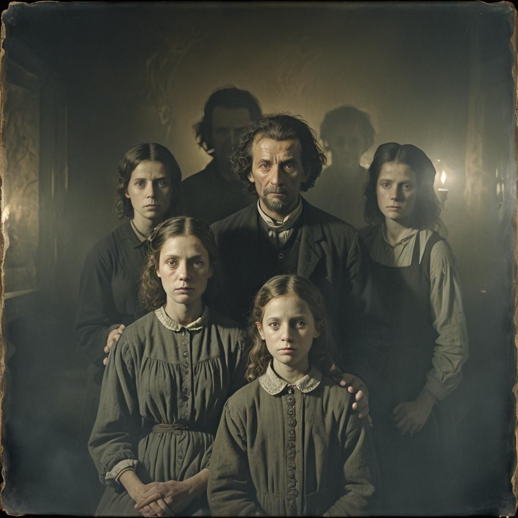 Eerie Family Photo with Ghost in Rembrandt Lighting