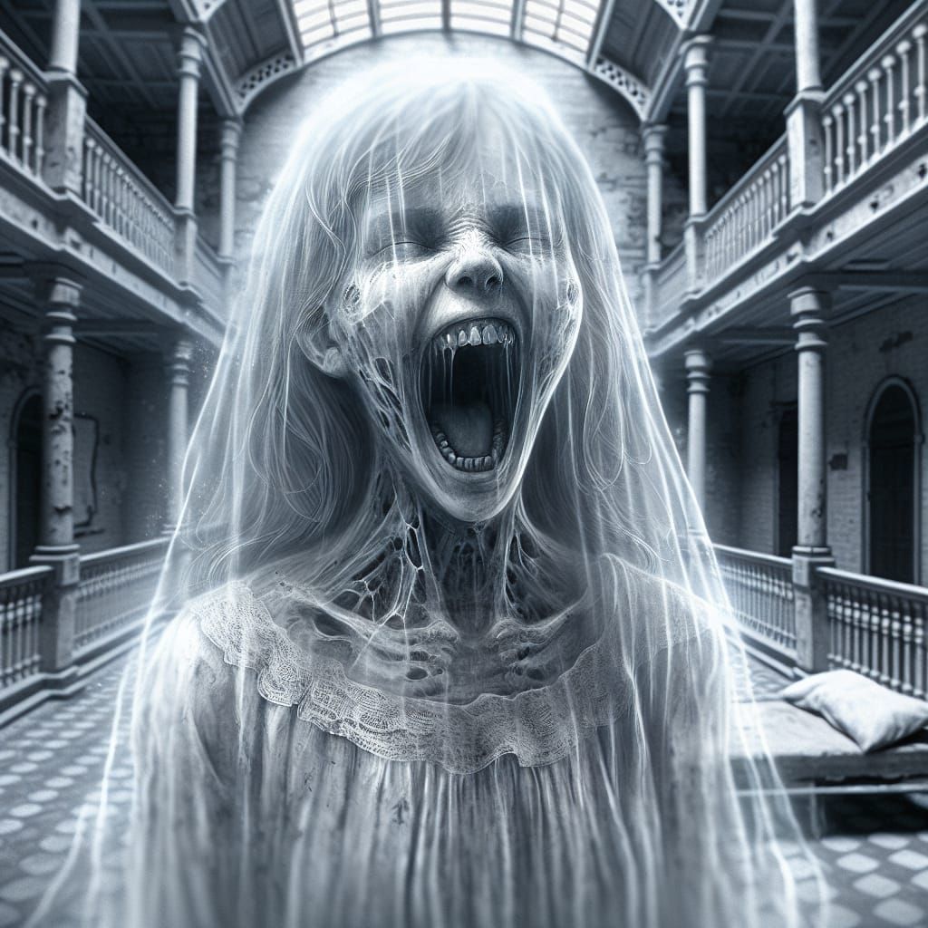 Eerie Banshee Apparition in Old Asylum: Matte Painting