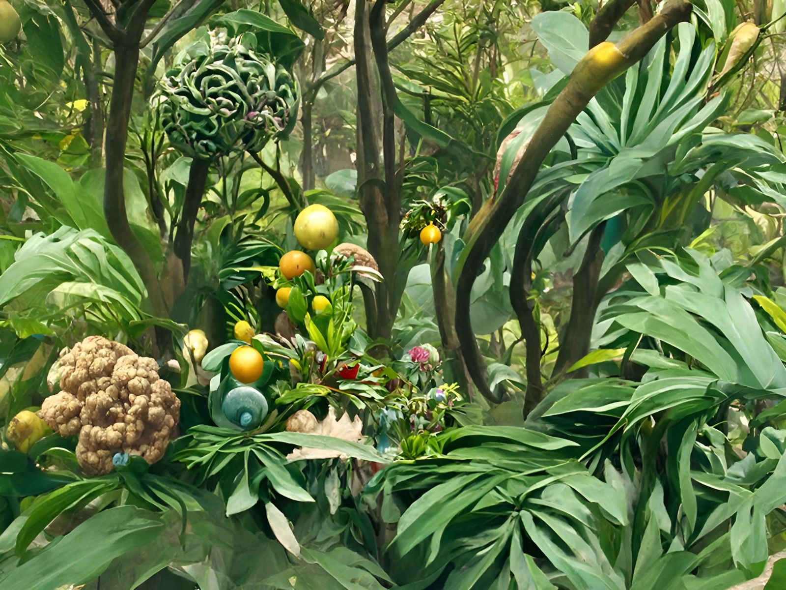 Lush Rainforest Flora: A Hyperrealistic Digital Illustration