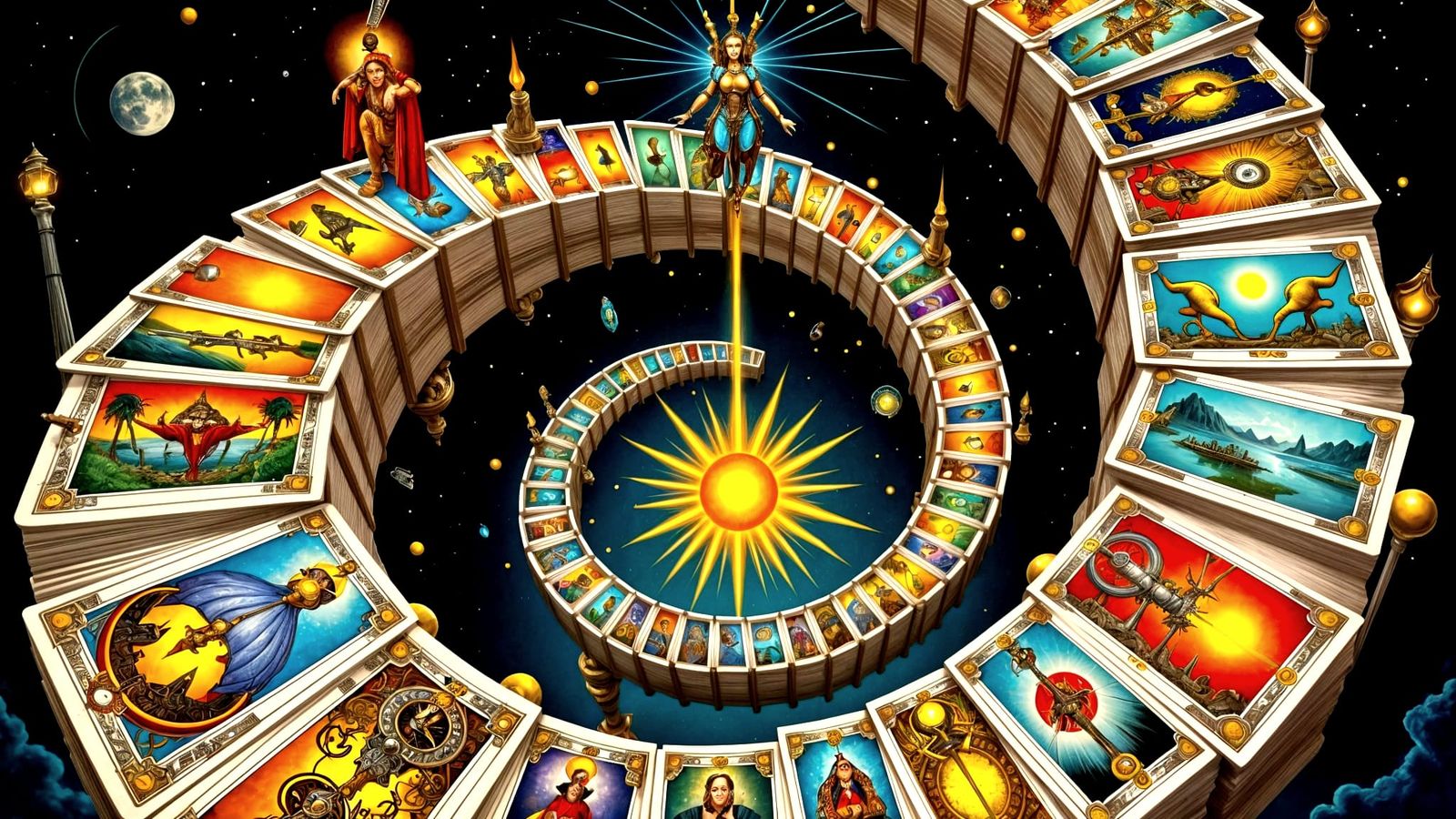 Endless Tarot Card Staircase in Hyperrealistic Style