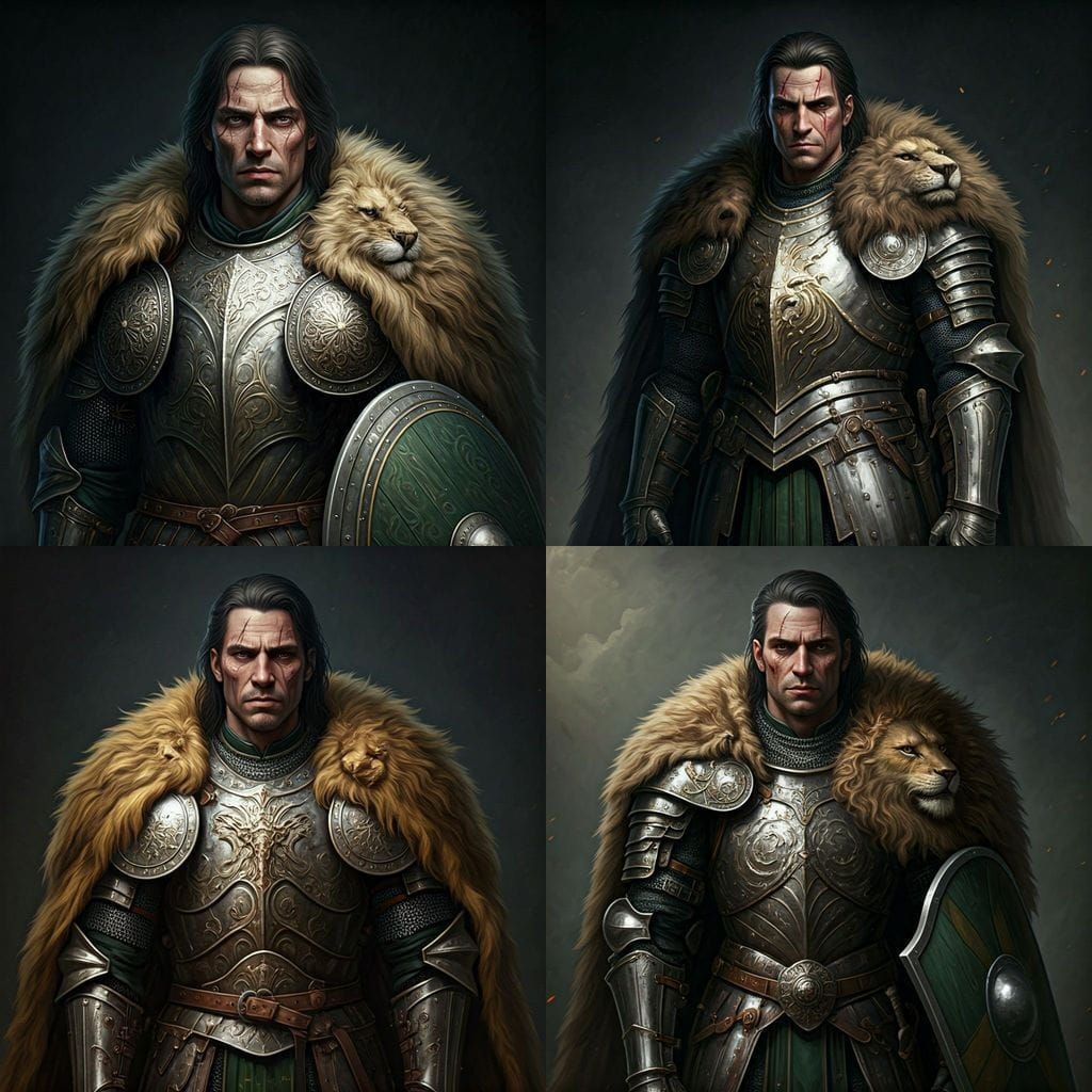 Noble Warrior with Lion Cloak and Silver Armor