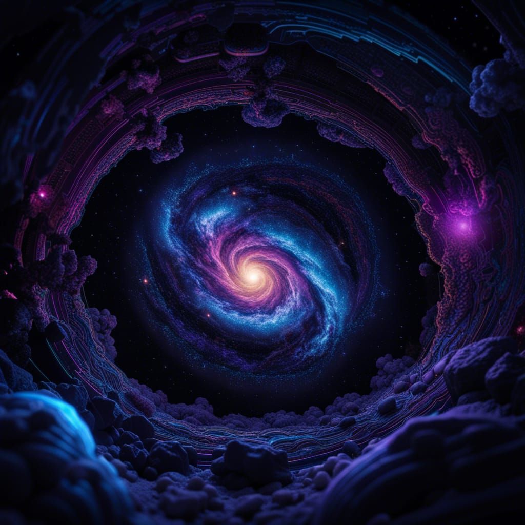 Hyperrealistic Galaxy in Black Light Art Style