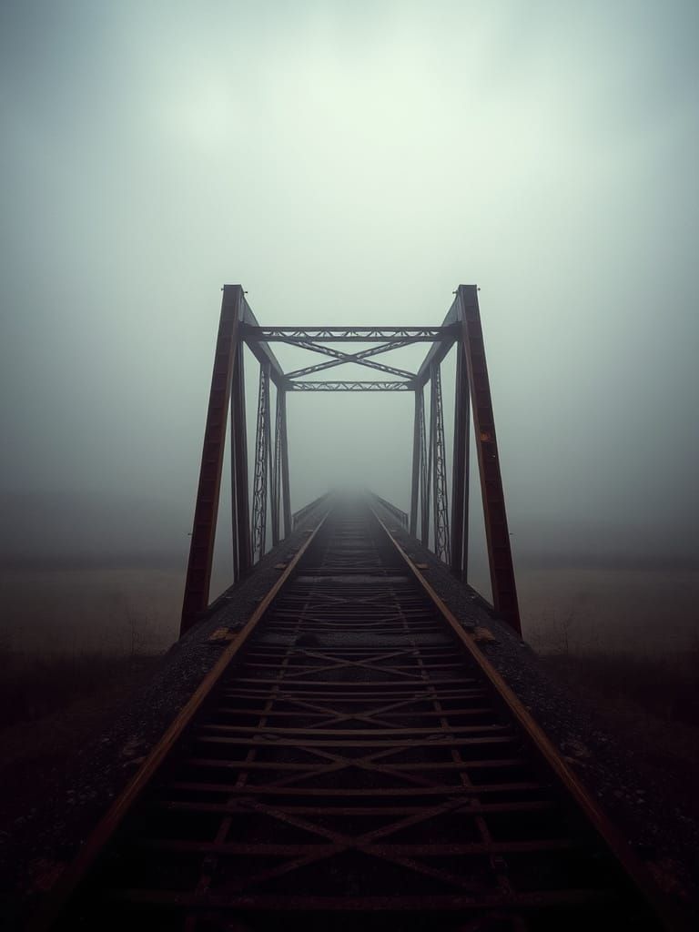 Misty Landscape Bridge in a Surreal, Atmospheric Style