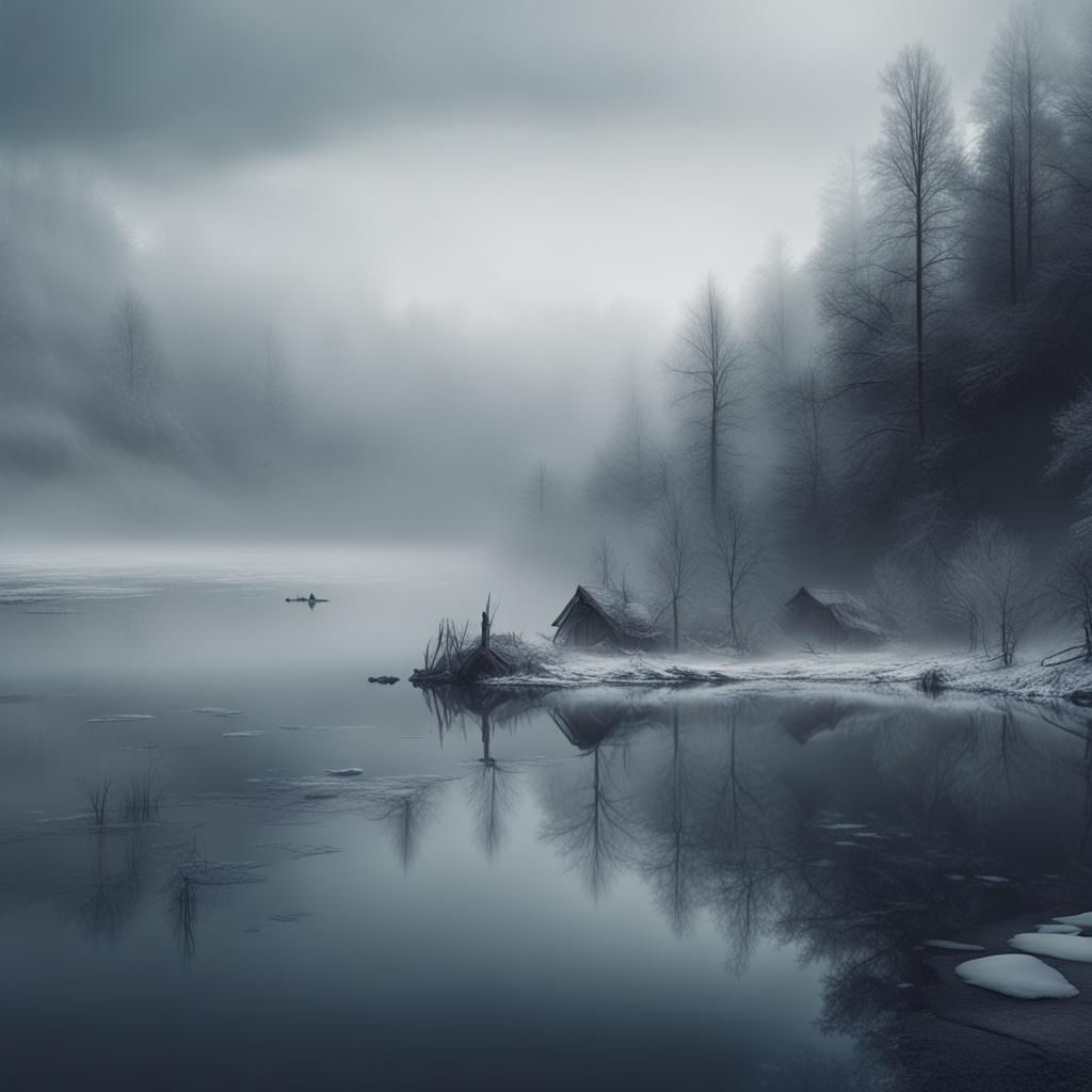 Winter at Foggy Lake: Digital Matte Painting