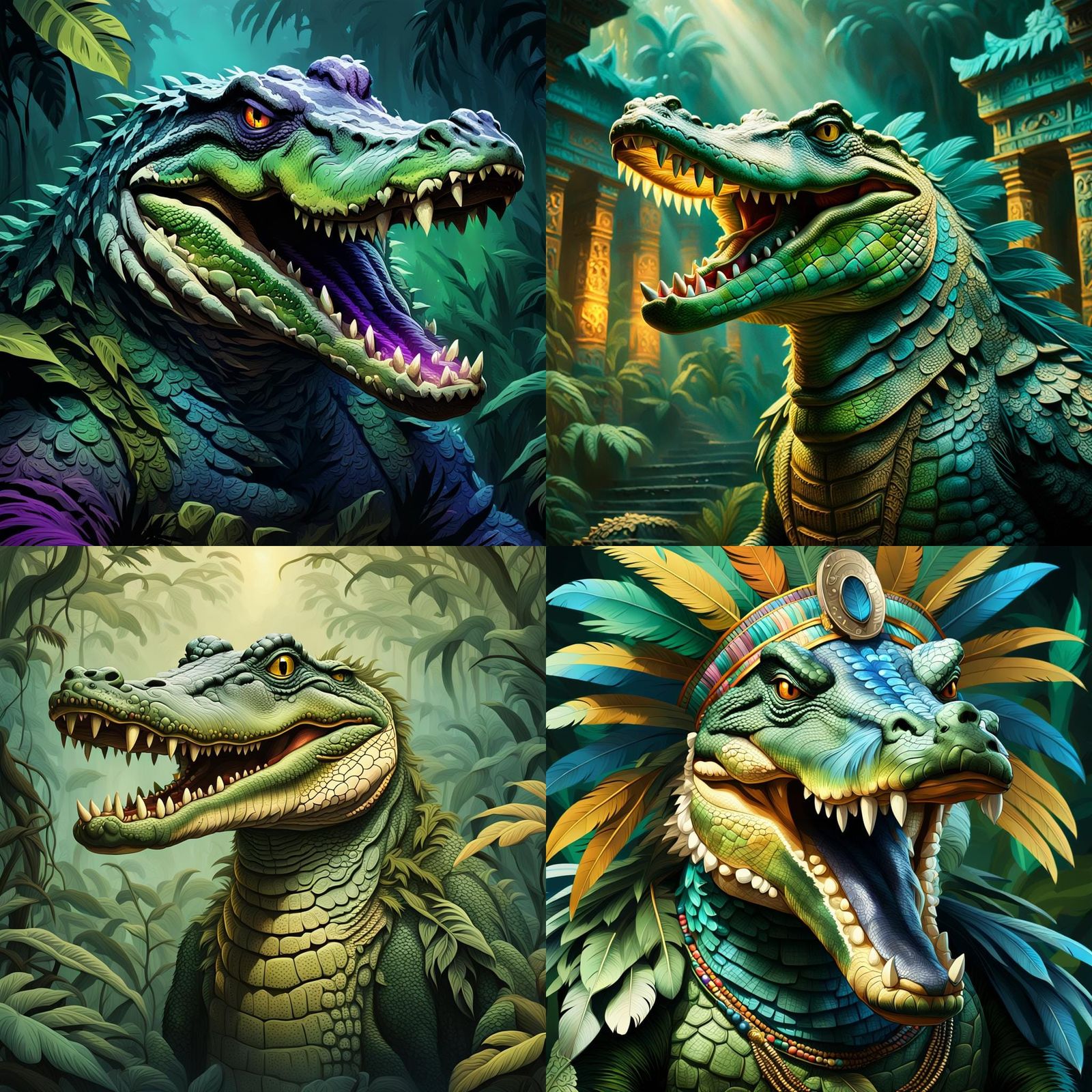 Surreal Crocodile Roars with Feathers