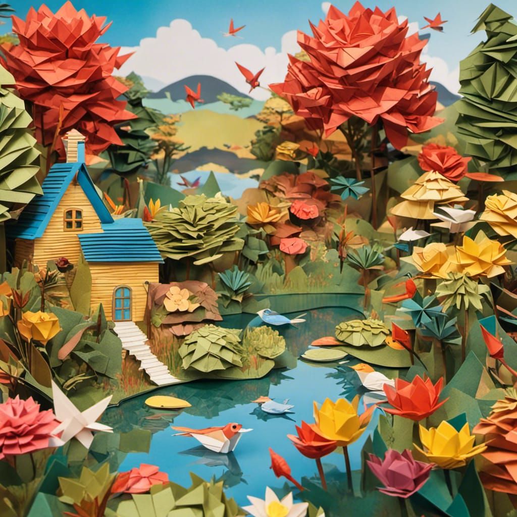Origami English Cottage Garden in Papercraft Style