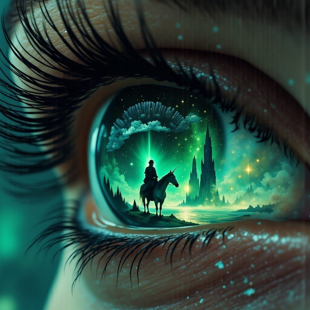 Ethereal Human Eye with Emerald Green Iris in Magical Fantas...
