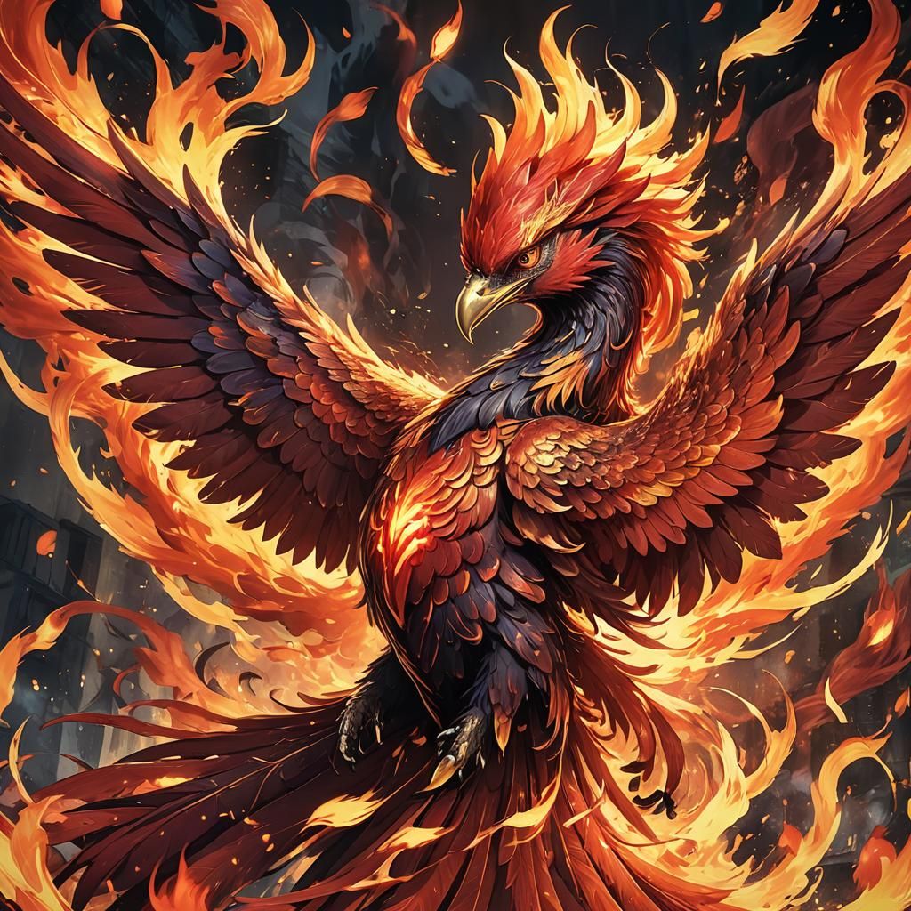 Red Phoenix in Flames: Anime Concept Art