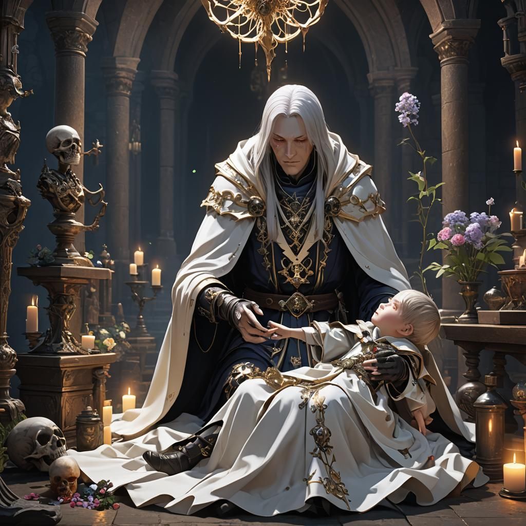 Anime Necromancer Heals Child: 3D Art