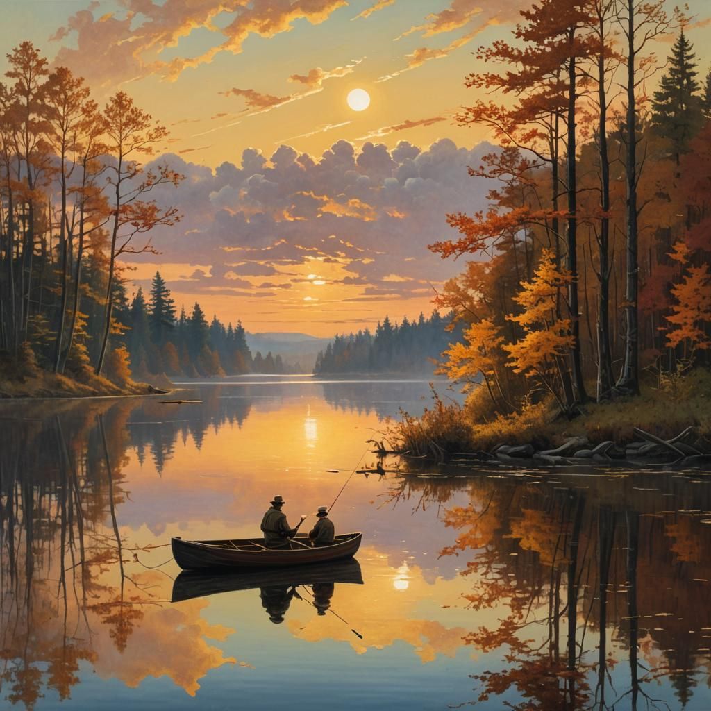 Father and Child Fishing at Sunset