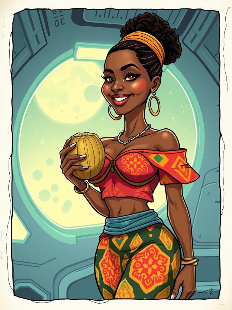 Glowing Futuristic Tanzanian Warrior, Collectible Cartoon Ca...