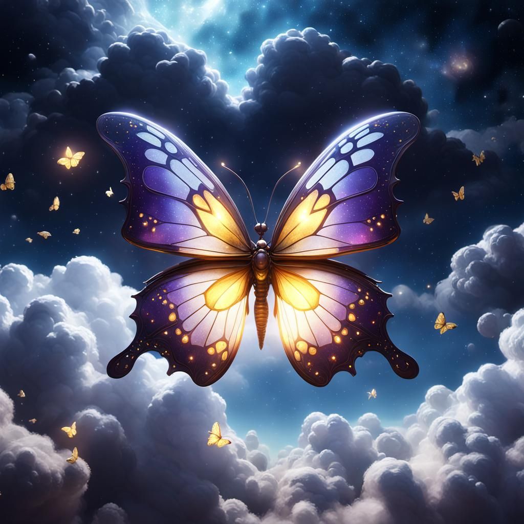 Cloud Butterfly in Starry Sky: Dark Fantasy Art
