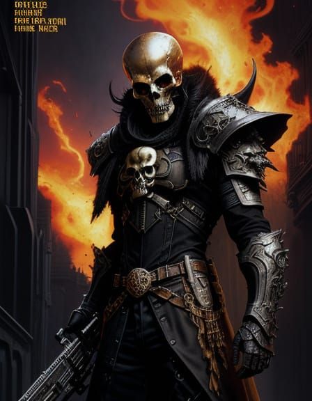 Epic Art Nouveau Skull Commando in Cursed Armor with Sulphur...
