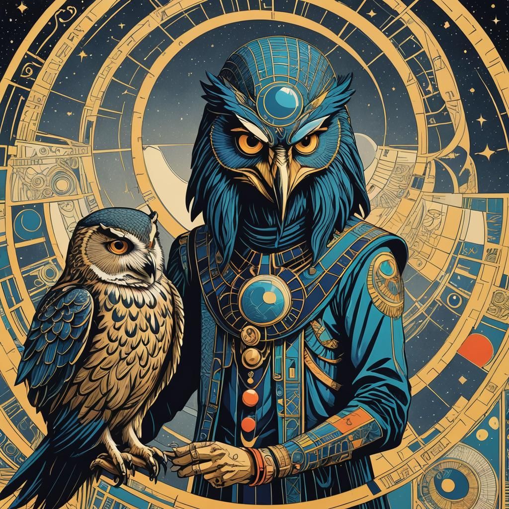 Thoth Gambles with the Moon in Pop Art Style