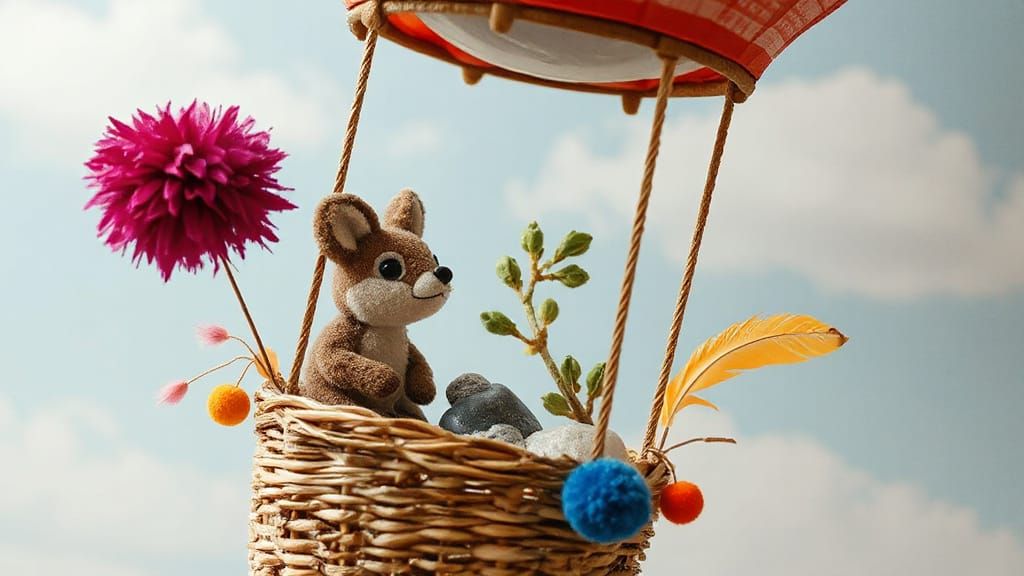 Mixed Media Hot Air Balloon with Woodland Creature