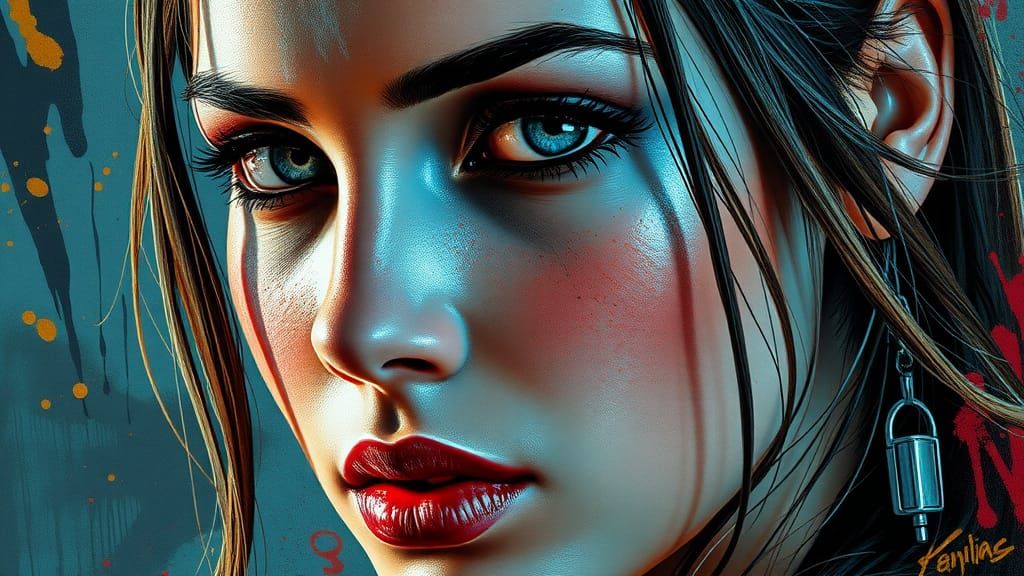 Hyperrealistic Tomb Raider Portrait with Graffiti Art Twist