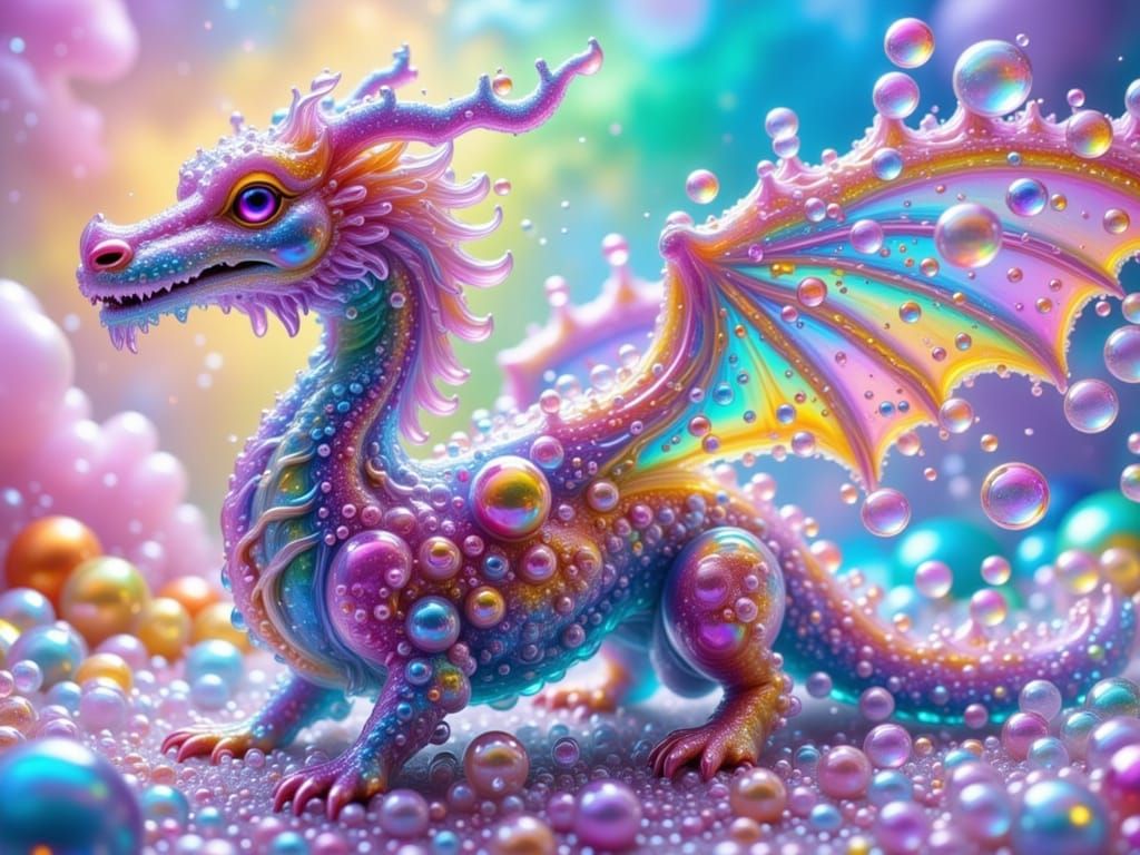 Dragon Made of Soap Bubbles in Pastel Sky