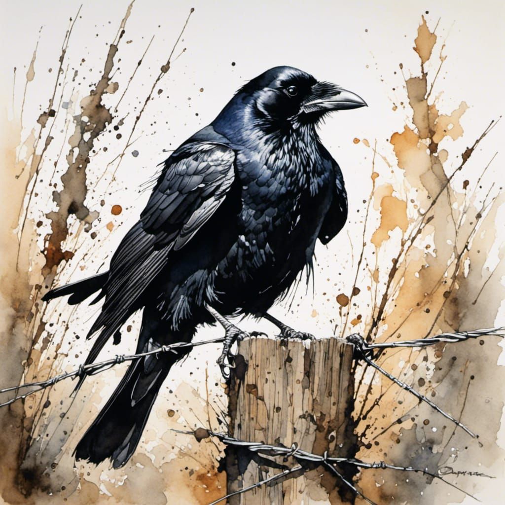 Raven on Barbed Wire: A Study in Contrast