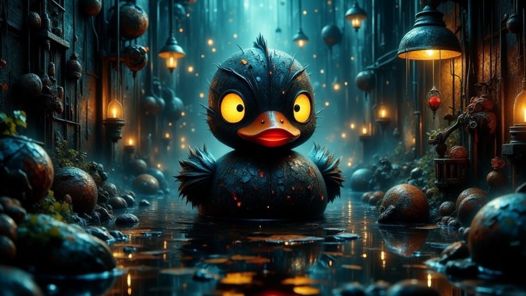 Surreal Rubber Duck Descends into a Haunting Sewer Lair