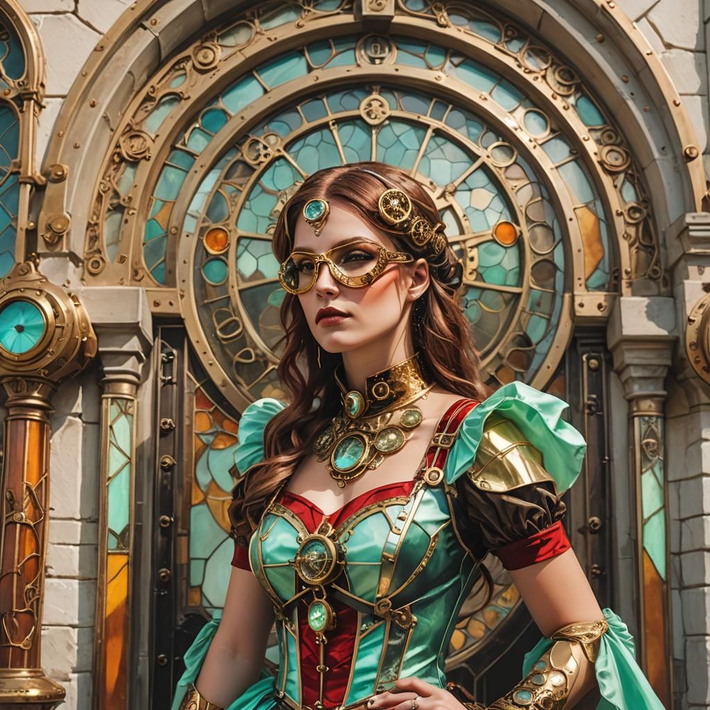 Steampunk Woman in Stained Glass Dress