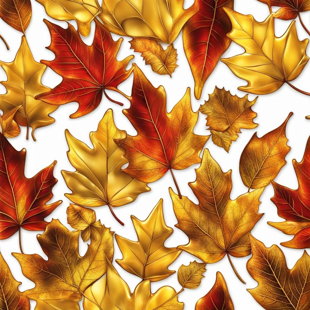 Glass and Gold Autumn Leaves: Photorealistic Rendering