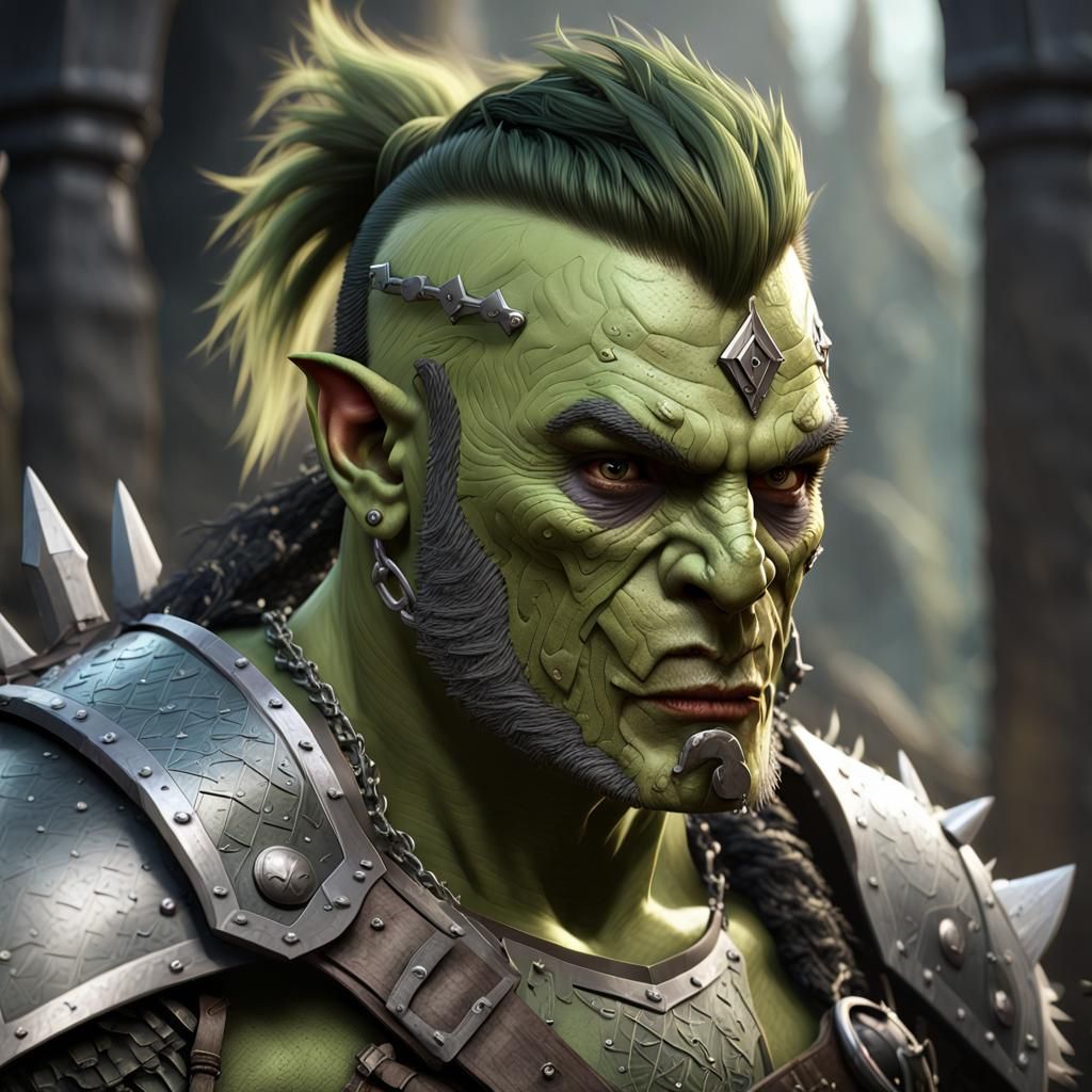 Half-Orc Fighter Concept Art in Dark Fantasy Style