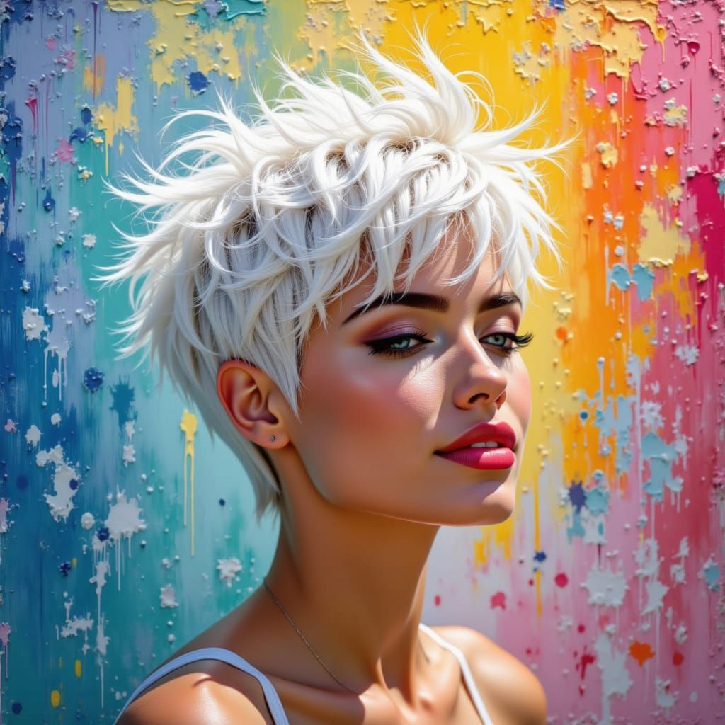 Neo-Impressionist Portrait with Tousled Pixie Cut