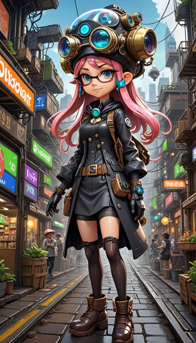 Elegant Steampunk Lady on a Cosmic Pathway