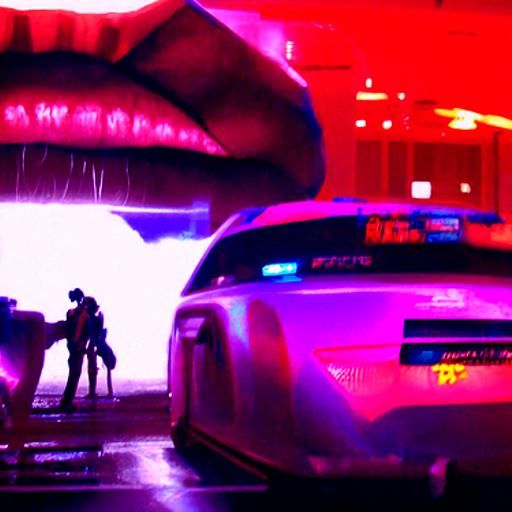 Two Cops Kissing in Cyberpunk Neon City