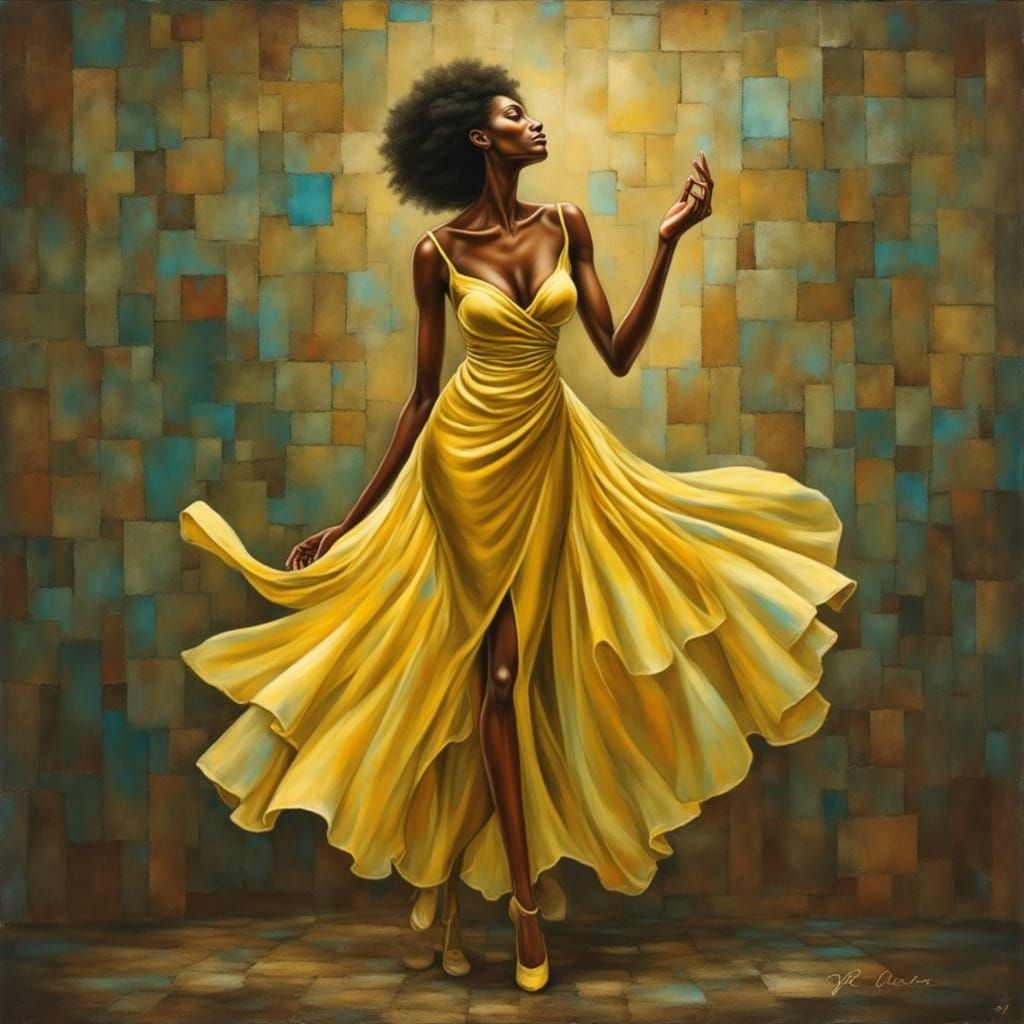 Brunette in Yellow Dress: Mucha, Waterhouse & Tonalism